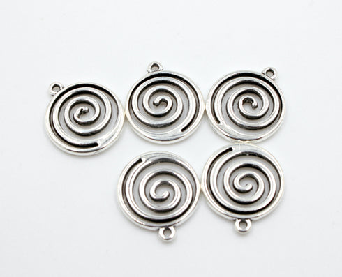 Silver Wave Spiral Charms, silver charms, antique silver, mixed metal, 19mm x 17mm, hole 1.5mm, sold as 5 pieces.
